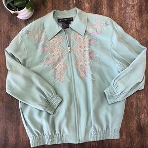Vintage Silk Beaded Embroidered Jacket – Cottagecore Pastel Size 10
